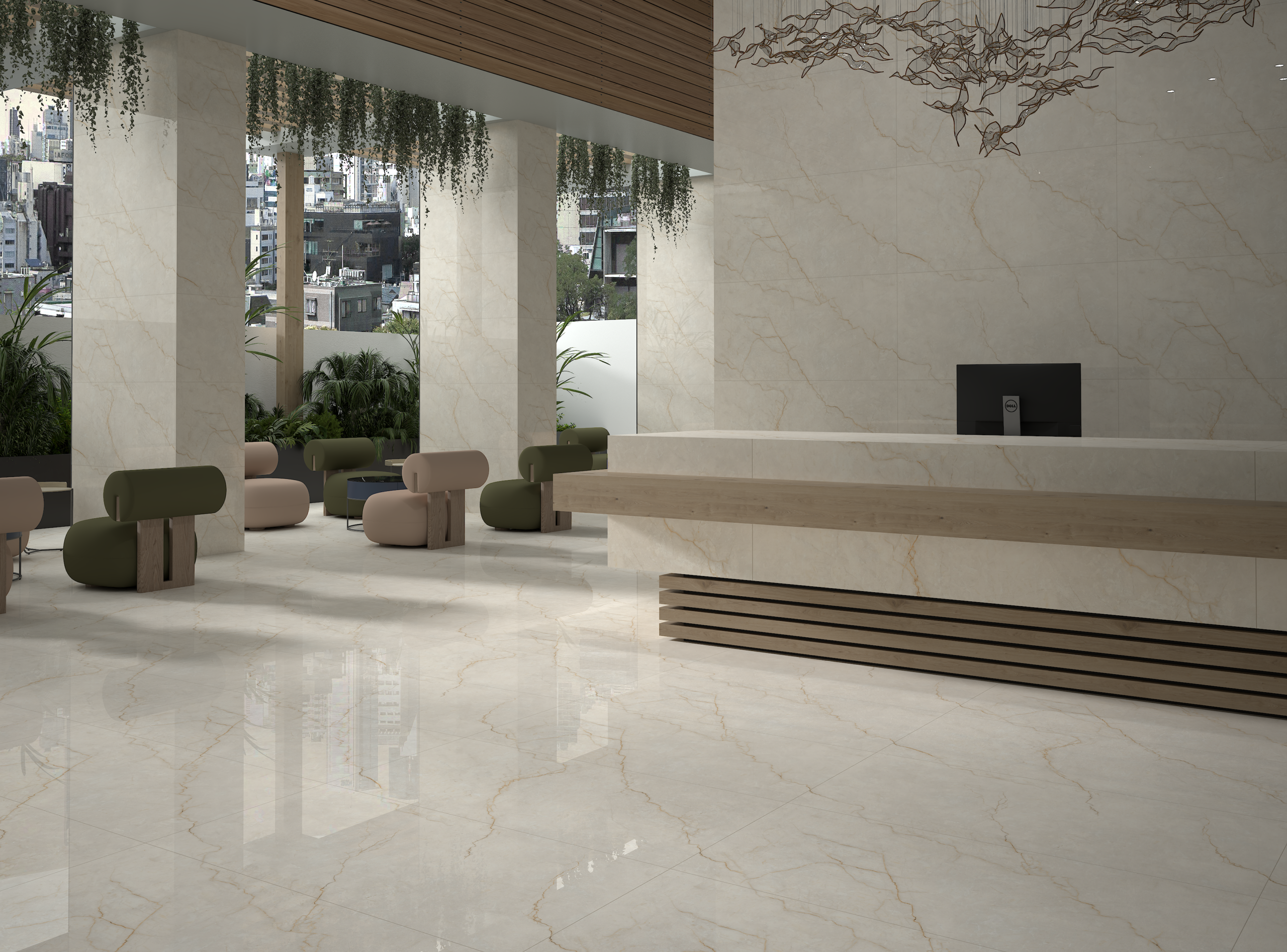 Botticino Cream Marble 600x1200mm Polished Porcelain Wall & Floor Tile